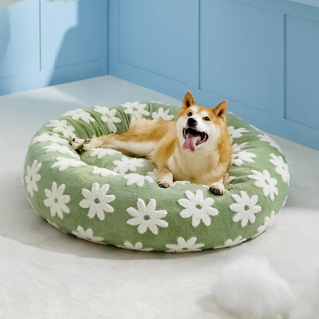 LE SURE Shown on TV Jacquard Donut Dog Beds Large Sized Dog,Green 36x36x8in