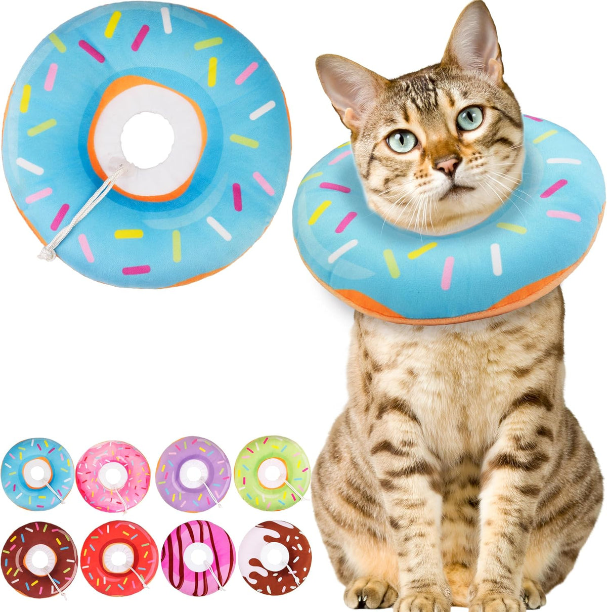Cat Cone Collar Soft, Cute Cat Donut Collar After Surgery, Adjustable Kitten Recovery Cones to Stop Licking, Lightweight Neck Elizabethan Collars for Cats Kittens (Blue, Medium)