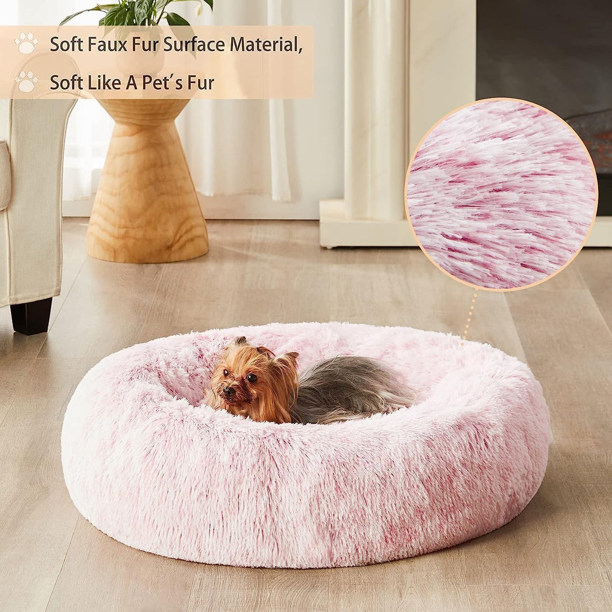 WNPETHOME Large Pink Round Calming Dog Bed Cat Bed for Comfy Sleep
