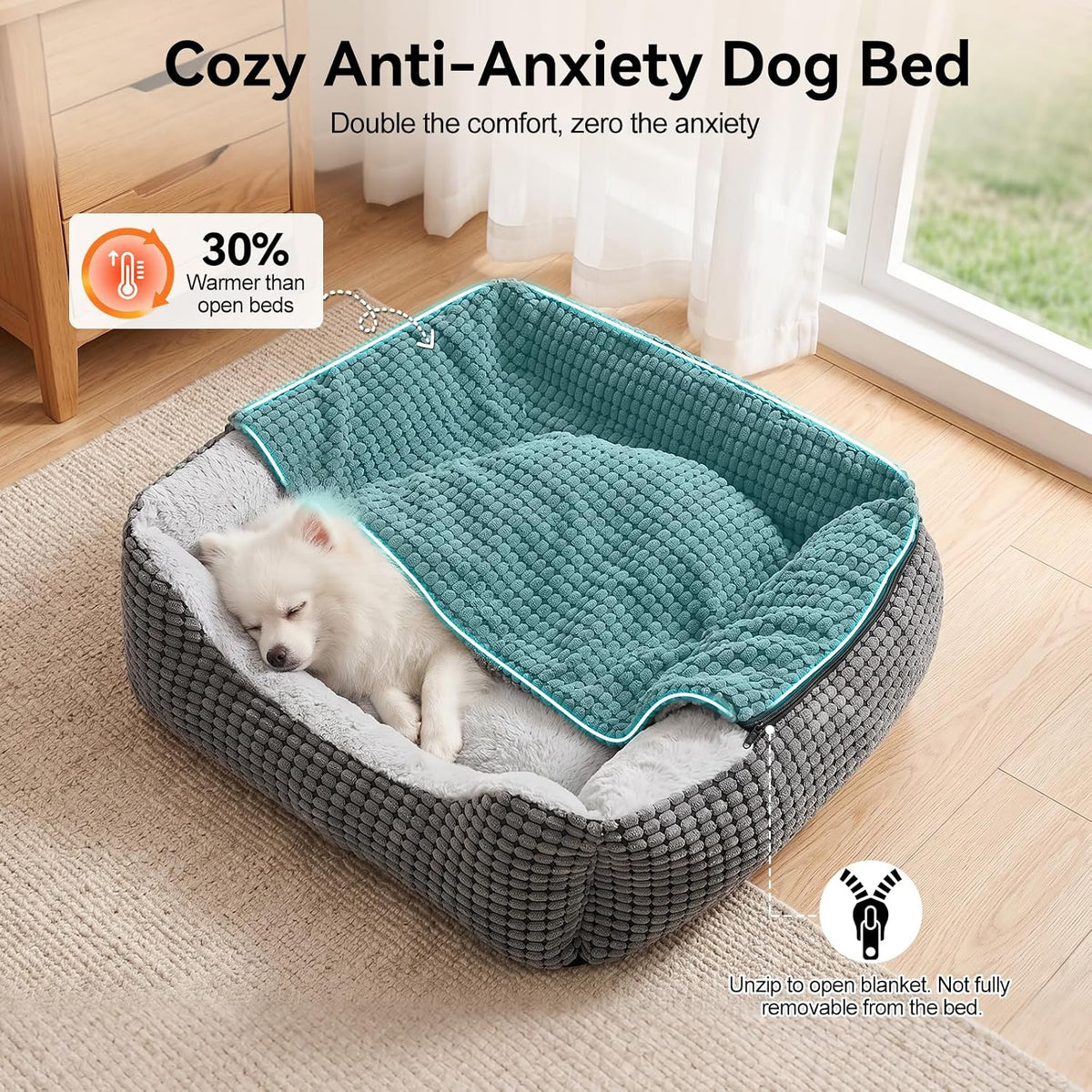 GASUR Dog Beds for Large Medium Small Dogs, Rectangle Cave Hooded Blanket Puppy Bed, Luxury Anti-Anxiety Orthopedic Cat Beds for Indoor Cats, Warmth and Machine Washable (30 inches, Grey)