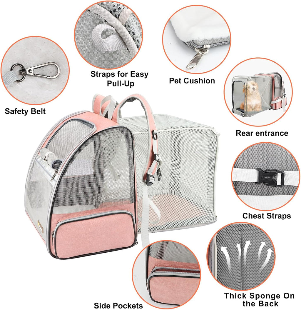 Texsens Innovative Traveler Bubble Backpack Pet Carriers for Cats and Dogs (Expandable-Pink)