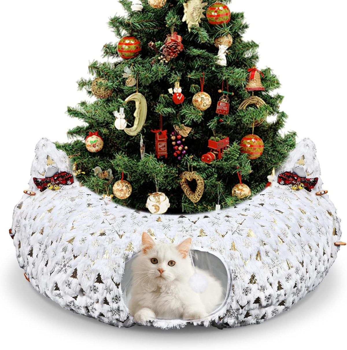 AceOrbit Christmas Cat Tunnel Bed Under Christmas Tree