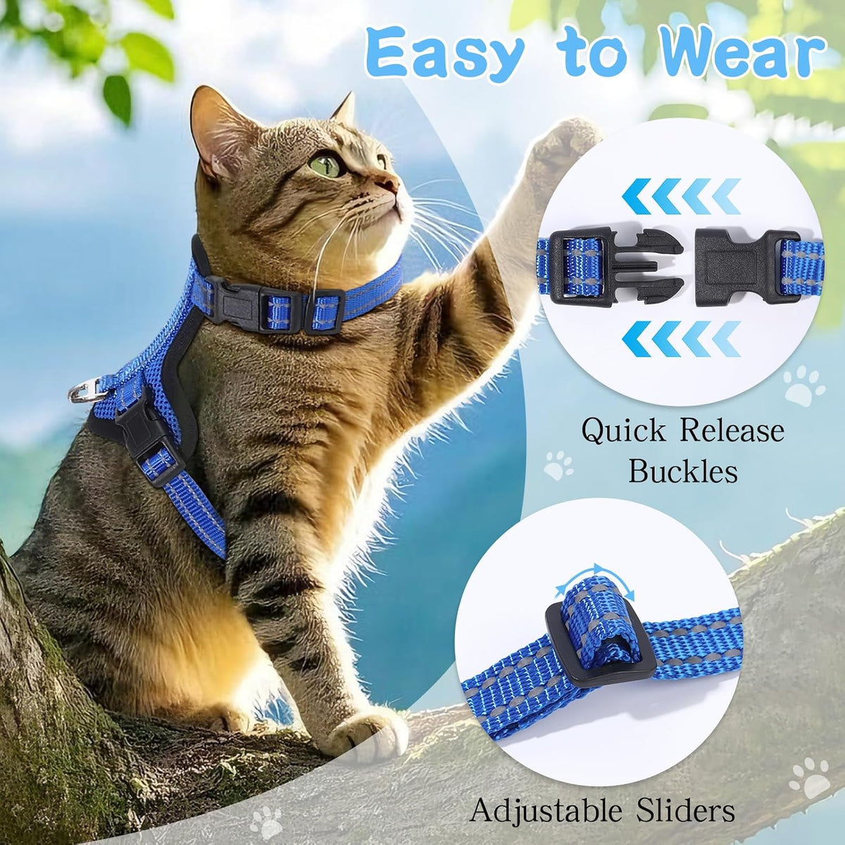Cat Harness and Leash Set Escape Proof Kitten Kitty Puppy Vest Blue