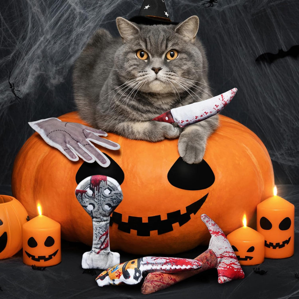 5PC Halloween Catnip Toys, [100% Organic Catnip Filled] Knife-Shaped Crinkly Sound Cat Toys for Indoor Kitten Cat Nip Kitty Chew Toy