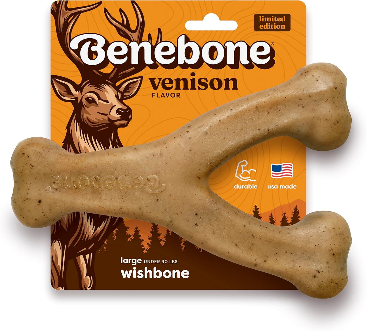 Benebone Wishbone Dog Chew Toy for Aggressive Chewers, Venison, Large