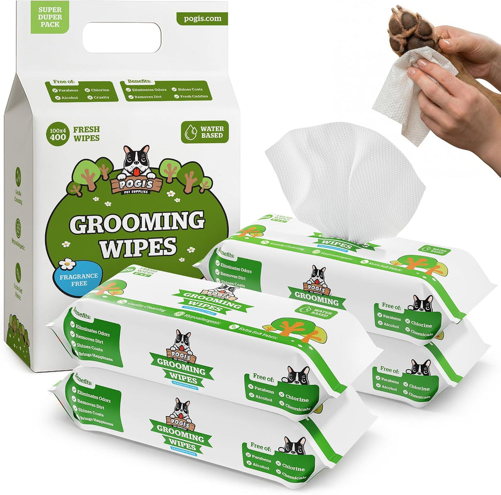 Pogi’s Dog Wipes – Hypoallergenic Pet Wipes for Paws, Body & Butt – Cleaning & Hydrating, Fragrance Free, 400 Count 