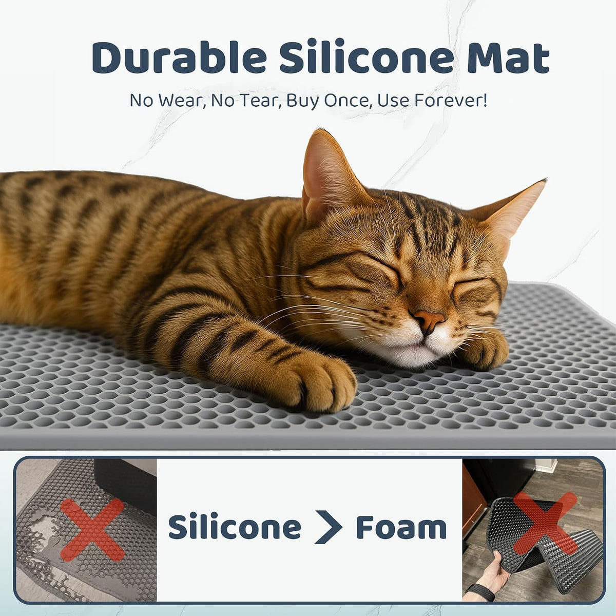 Silicone Cat Litter Mat 24x15" Double Layer Honeycomb Non-Slip