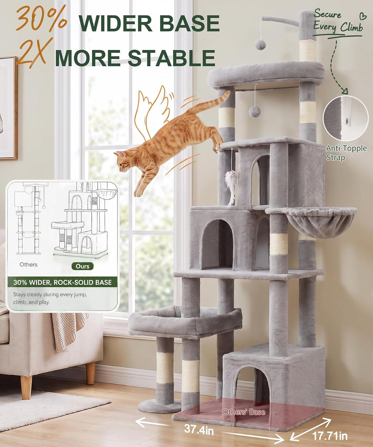 Heavy Duty Cat Tree Tower, 74 Inch Cat Trees for Large Cats