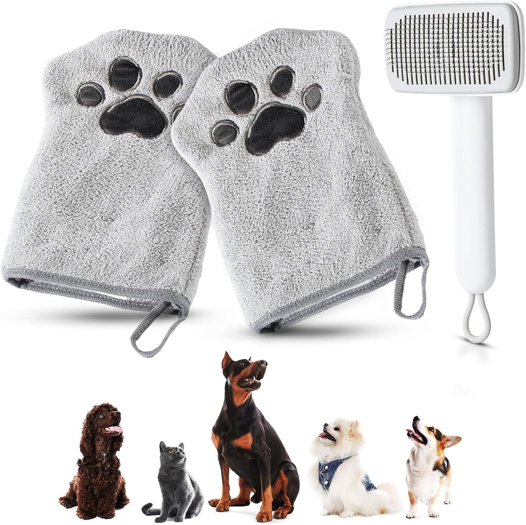 Grooming Mitt Kit with Deshedding Brush, Dogs & Cats
