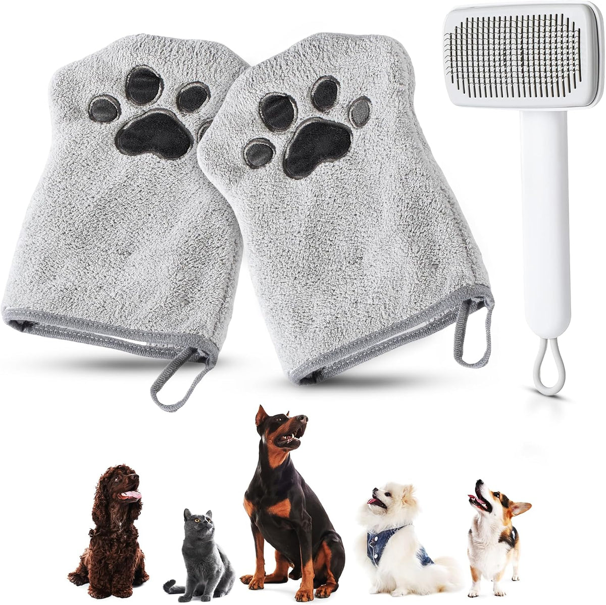 Grooming Mitt Kit with Deshedding Brush, Dogs & Cats