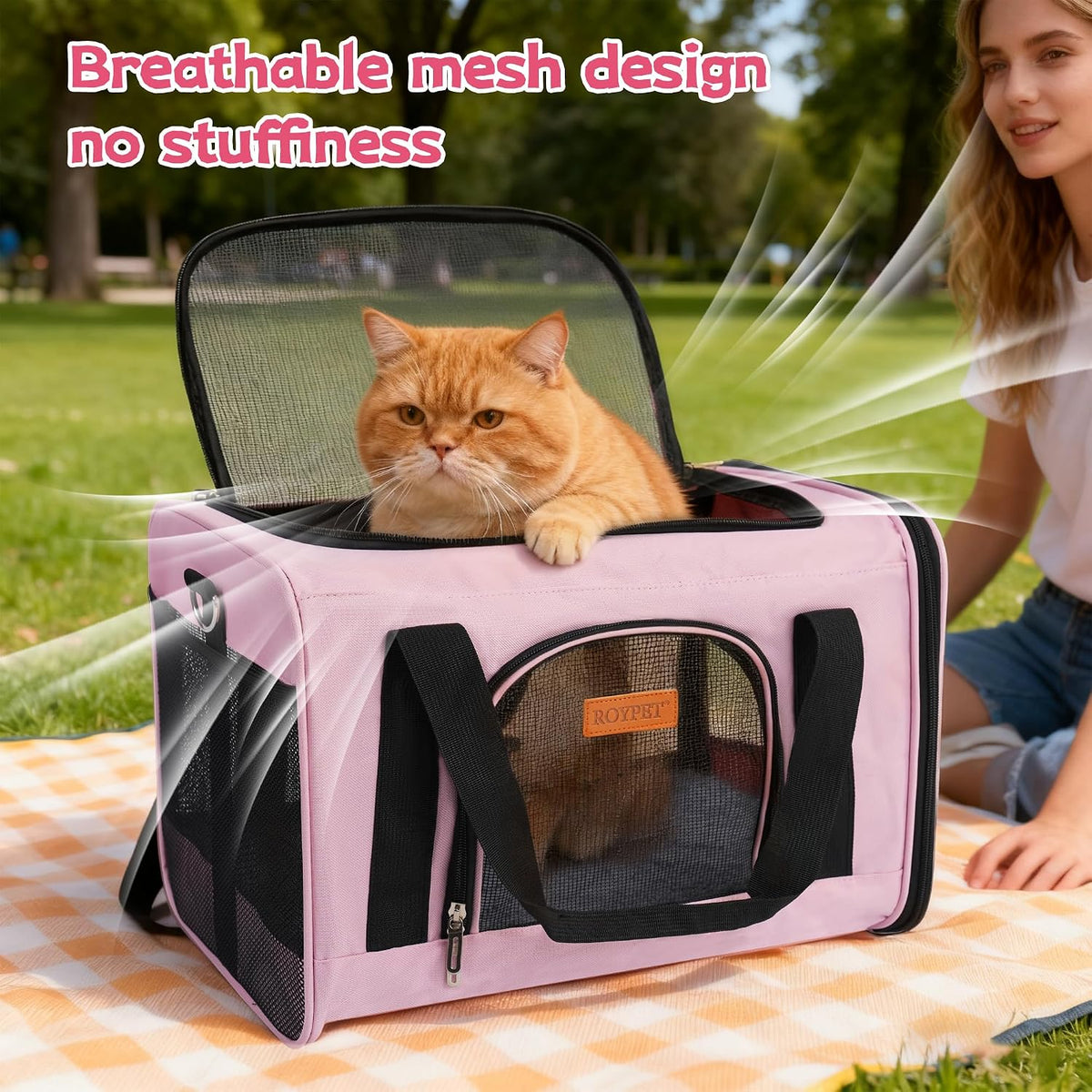 ROYPET Cat Carrier, Portable Pet Carrier Bag Pink