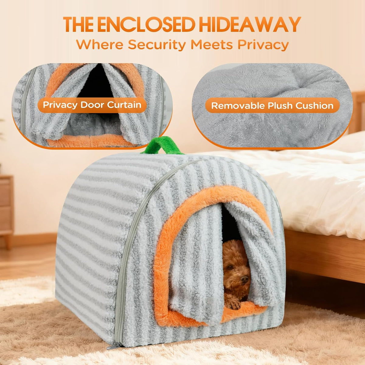 Dog House Indoor for Small Dogs & Cats, 2-in-1 Enclosed Dog Bed, Grey M