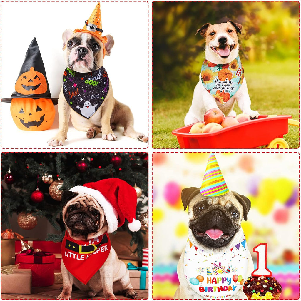 Weewooday 9 Pcs Holiday Dog Bandanas Halloween Thanksgiving Large Pet