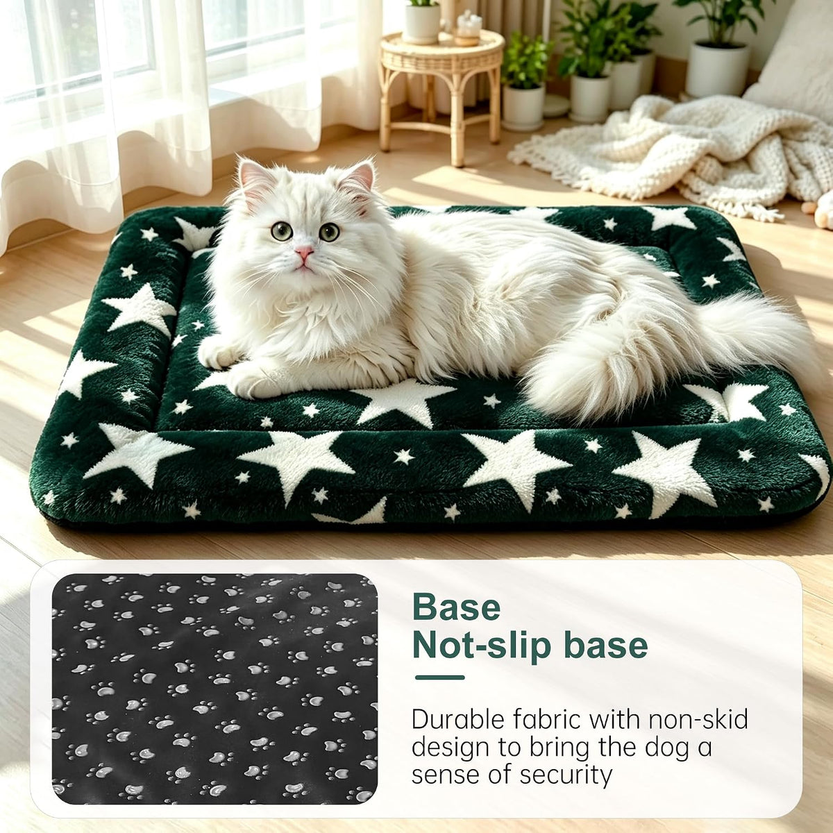 Dog Bed Mat, Reversible Crate Pad & Cute Dog Bed - Machine Washable Kennel Mat with Ultra Soft (Big&Small Stars Green, 18" L x 14" W x 1.5" Th)