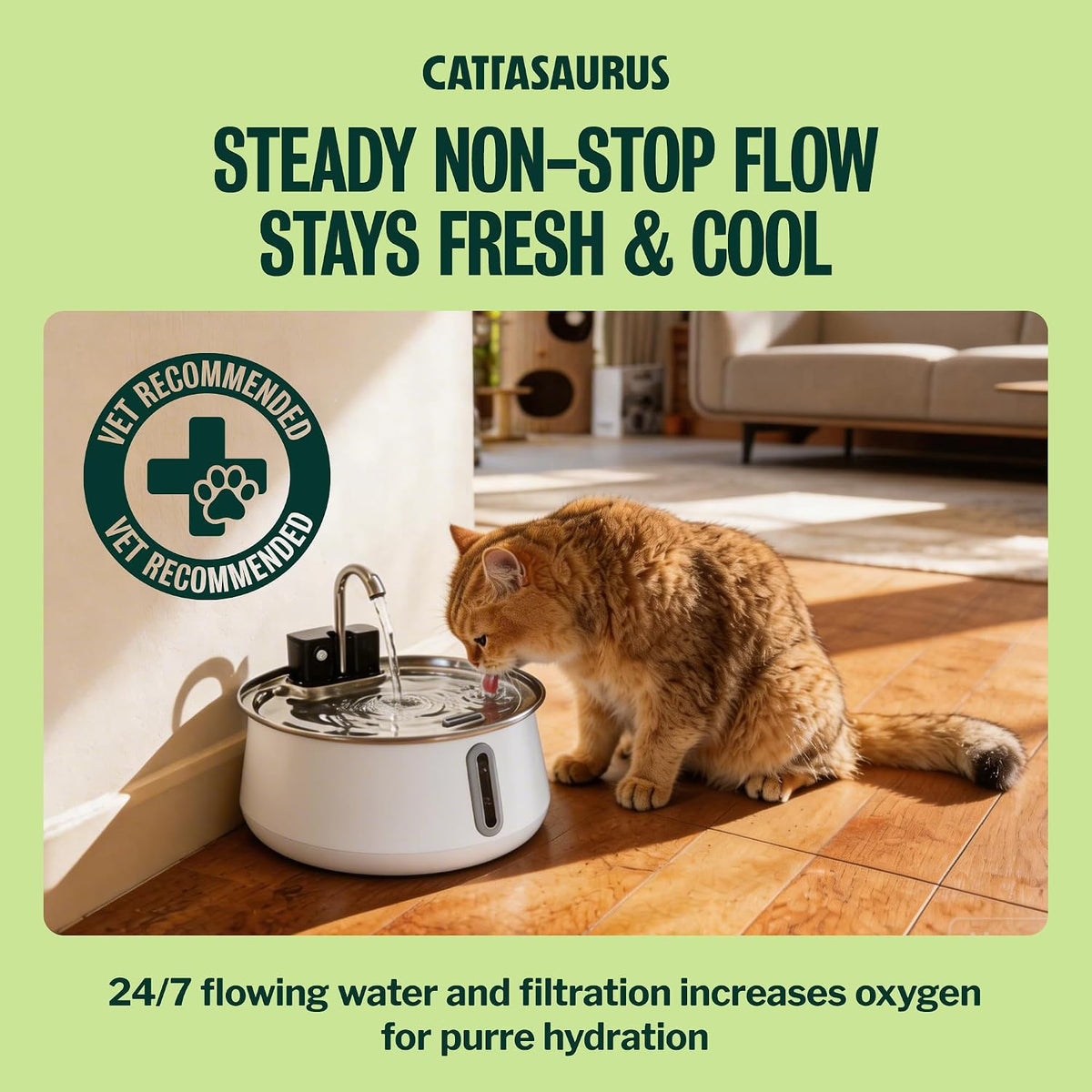 Cattasaurus Quarterly Filter Refills, Patent-Pending 6-Layer Filtration System for Wireless Stainless Steel Cat Water Fountain, Automatic Water Dispenser for Cats (White, 90-Day Supply)