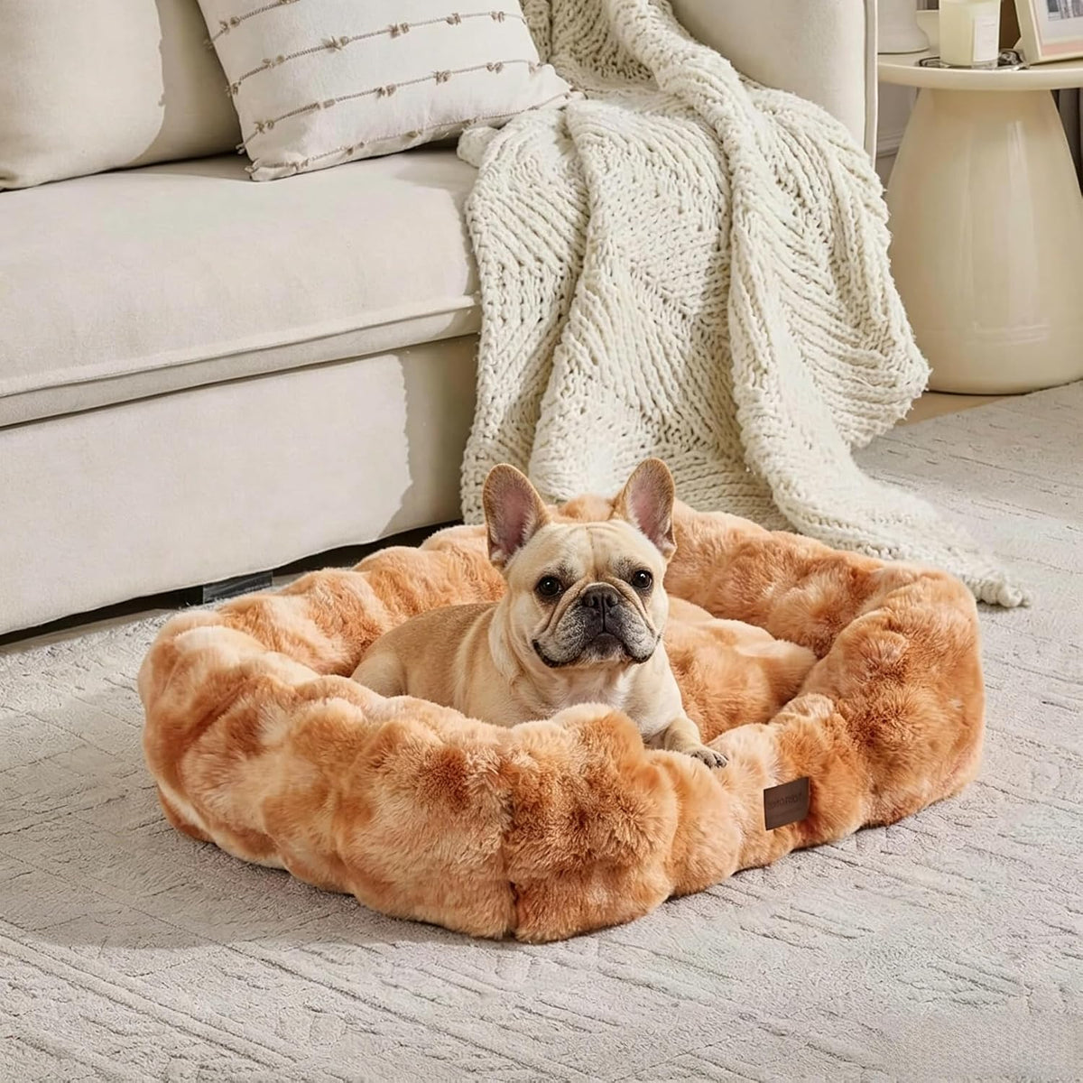 Washable Orthopedic Dog Bed,Rectangle Fleece & Luxury Pet Bed with Removable Zipper Cover & Anti-Slip Bottom,Suitable for Medium Large Dogs,30x25x7.5inches,Tie-dye Burnt Orange