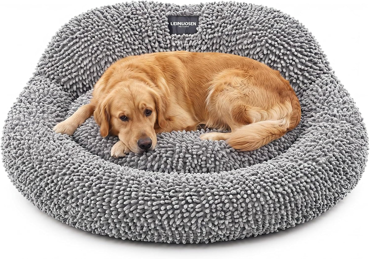 Leinuosen 40 Inch Chenille Donut Dog Bed with Backrest for Dogs & Cats