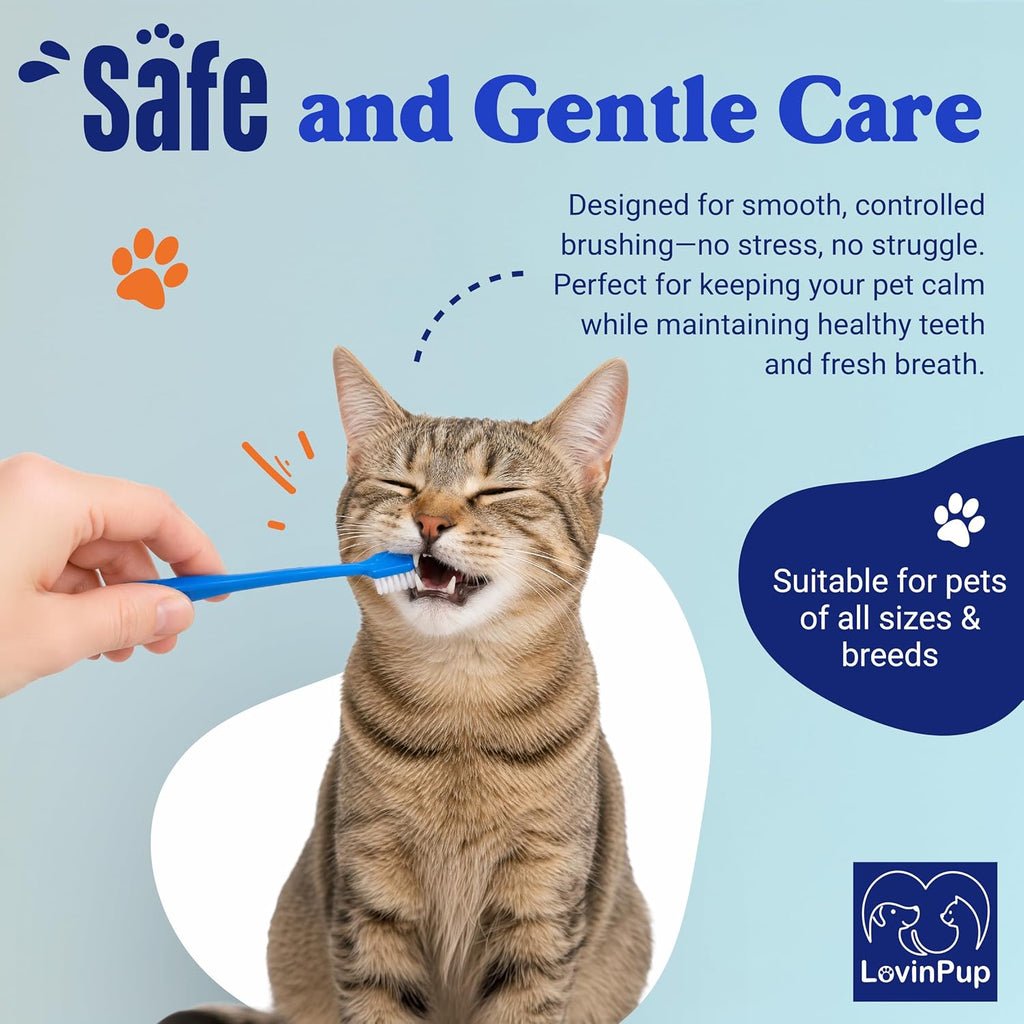Double-Sided Dog Toothbrush Set – Cat & Dog Toothbrushes (2-Pack) | Pet Toothbrushes w/Soft Bristles – Long Handle & Gentle Cleaning Design for Pet Dental Care, Plaque & Tartar Removal at Home 