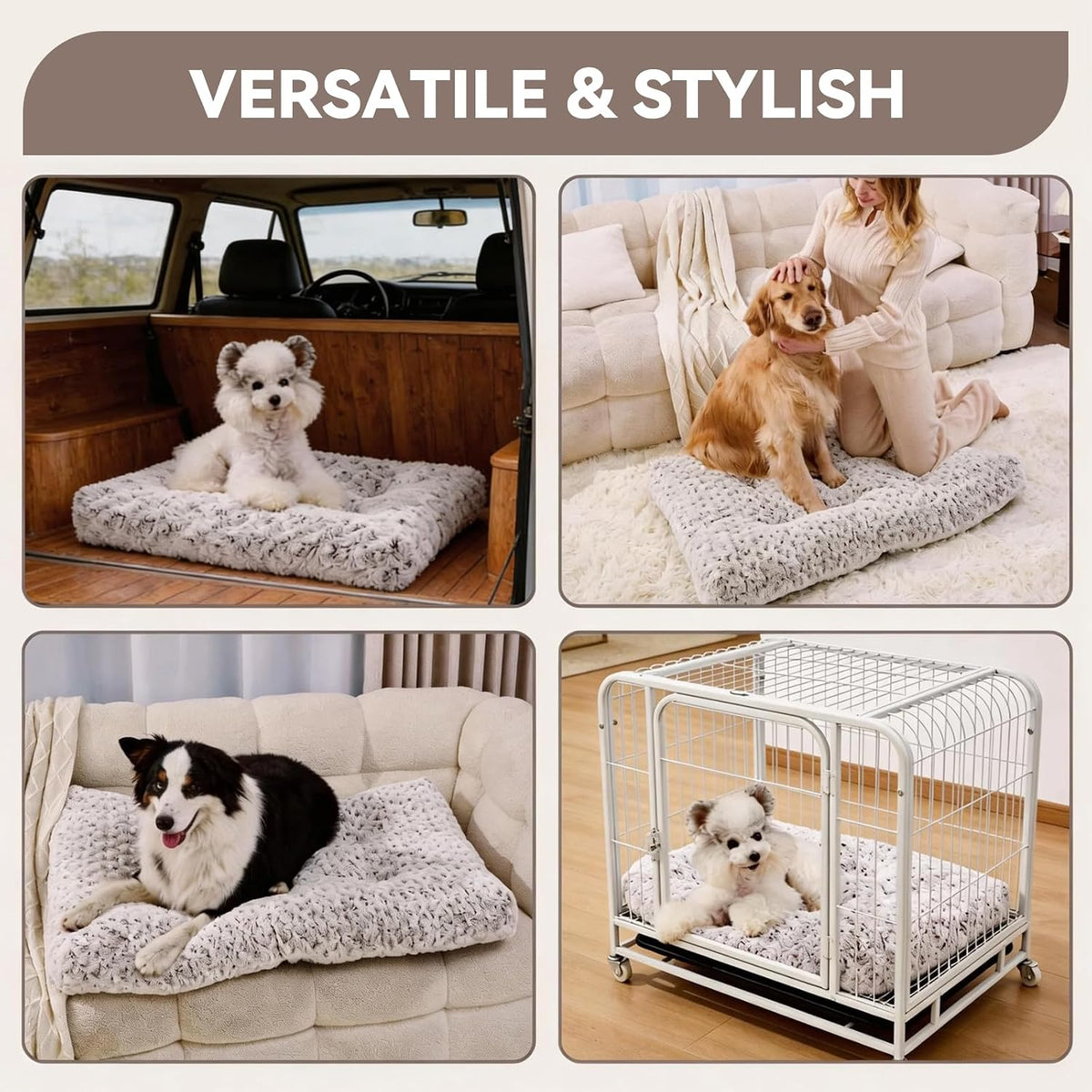 Large Dog Crate Bed Mat, Washable Plush Pad for Large Breeds