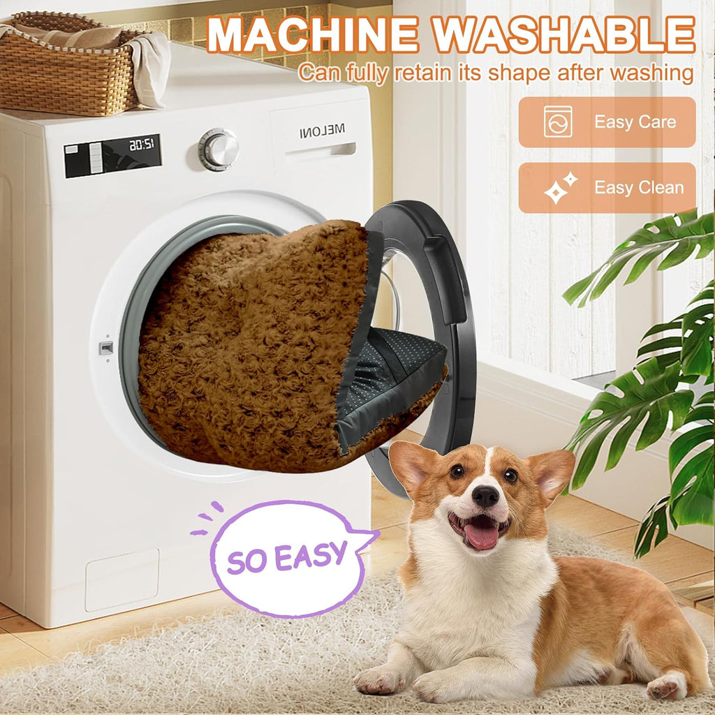 POCBLUE Dog Bed Medium Sized Dog, Washable Plush Pet Bed for Crate, Anti-Slip Pet Mat for Cages, Comfy Crate Pad for Outdoor/Indoor/Car Use, Soft Kennel Pad for Dogs Up to 40 lbs, 29"x19", Brown