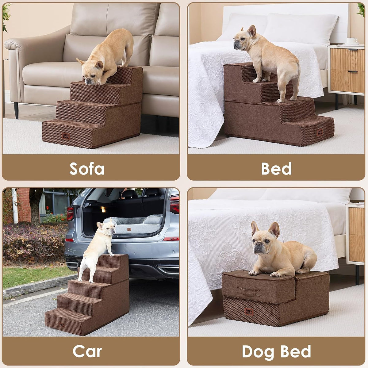 EHEYCIGA Dog Stairs for Bed 18" H, 4-Step Dog Steps for High Bed, Brown