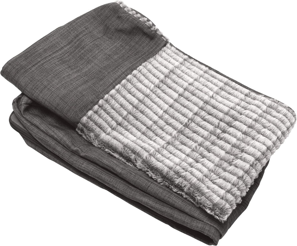 Furhaven Replacement Dog Bed Cover Luxe Faux Fur & Performance Linen Sofa-Style, Machine Washable - Charcoal, Medium