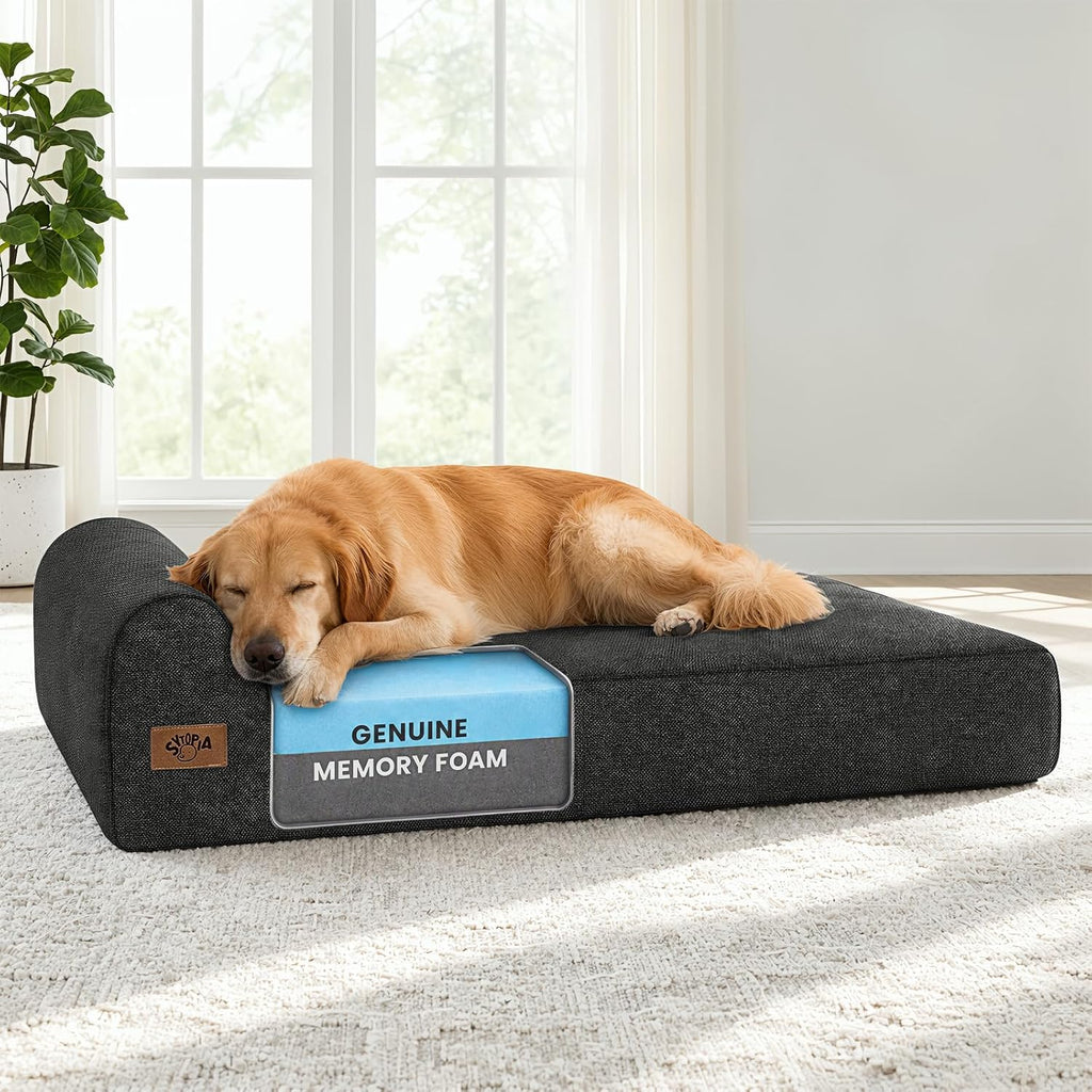 Sytopia 7" Thick Orthopedic Dog Beds for Extra Large Dogs (50" x 34" x 7"), Chew Proof Fabric Cover, 35D Memory Foam Dog Beds with Durable Waterproof Liner & Removable Washable Cover, Black