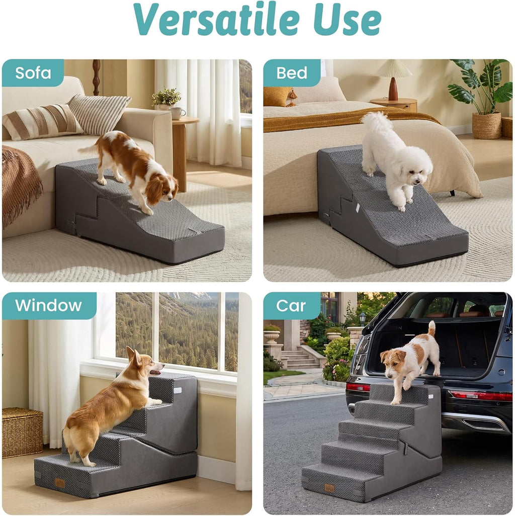 COZY KISS Dog Stairs for Small Dog, 14.2" H, 3 Step for Couch, Gray