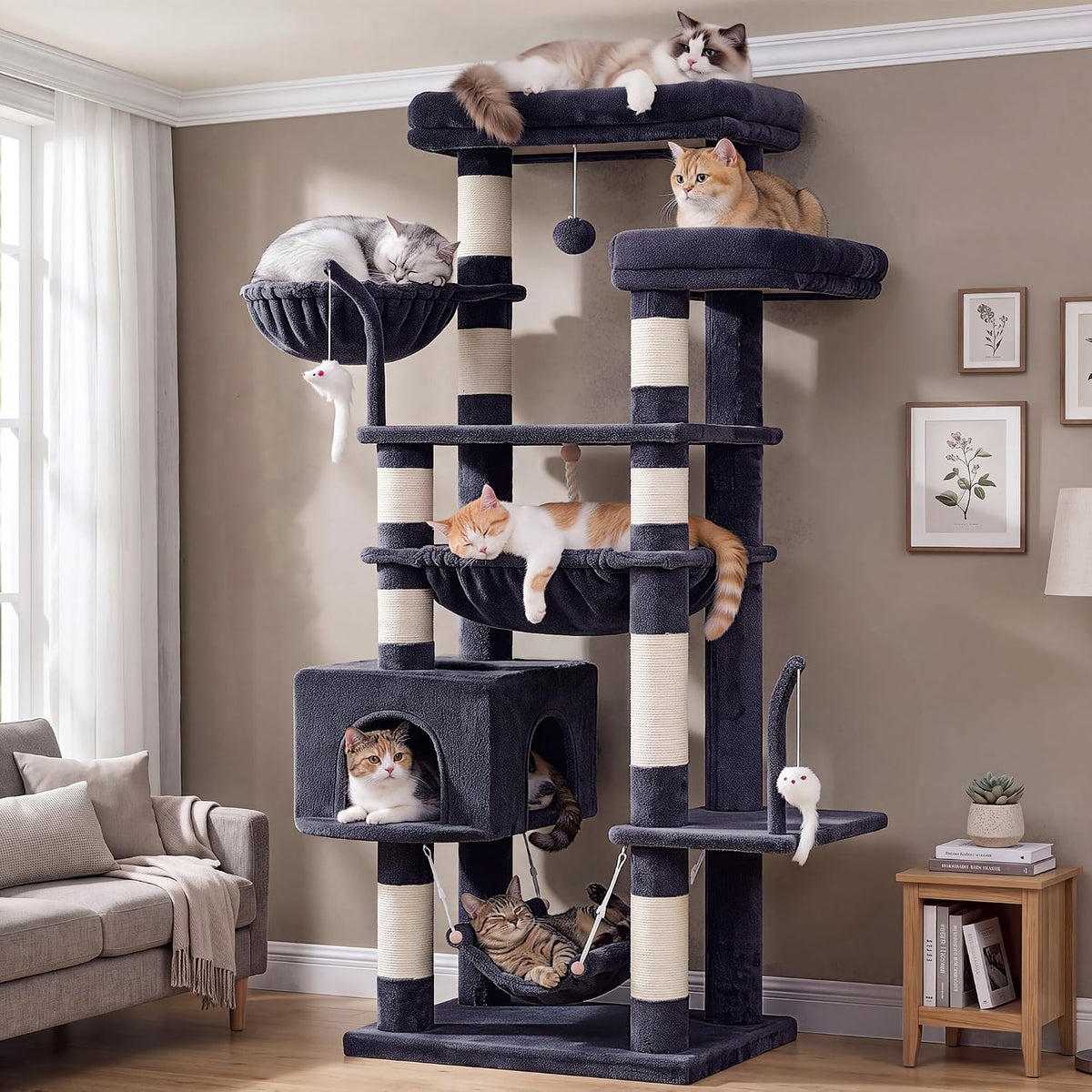 Gitelsnour Cat Tree, 63'' Cat Tower for Large Cats, Big Hammock GCT020G