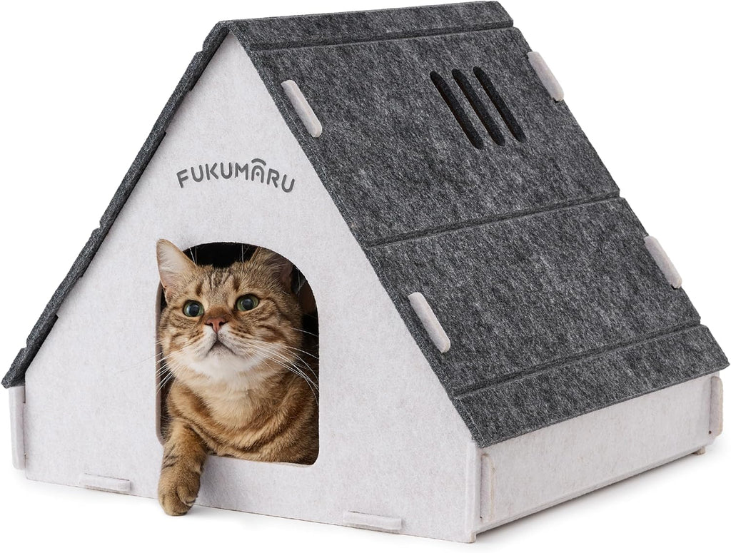 FUKUMARU Cat House Cave Bed for Indoor Cats, Large Warm Felt Cat Hideaway