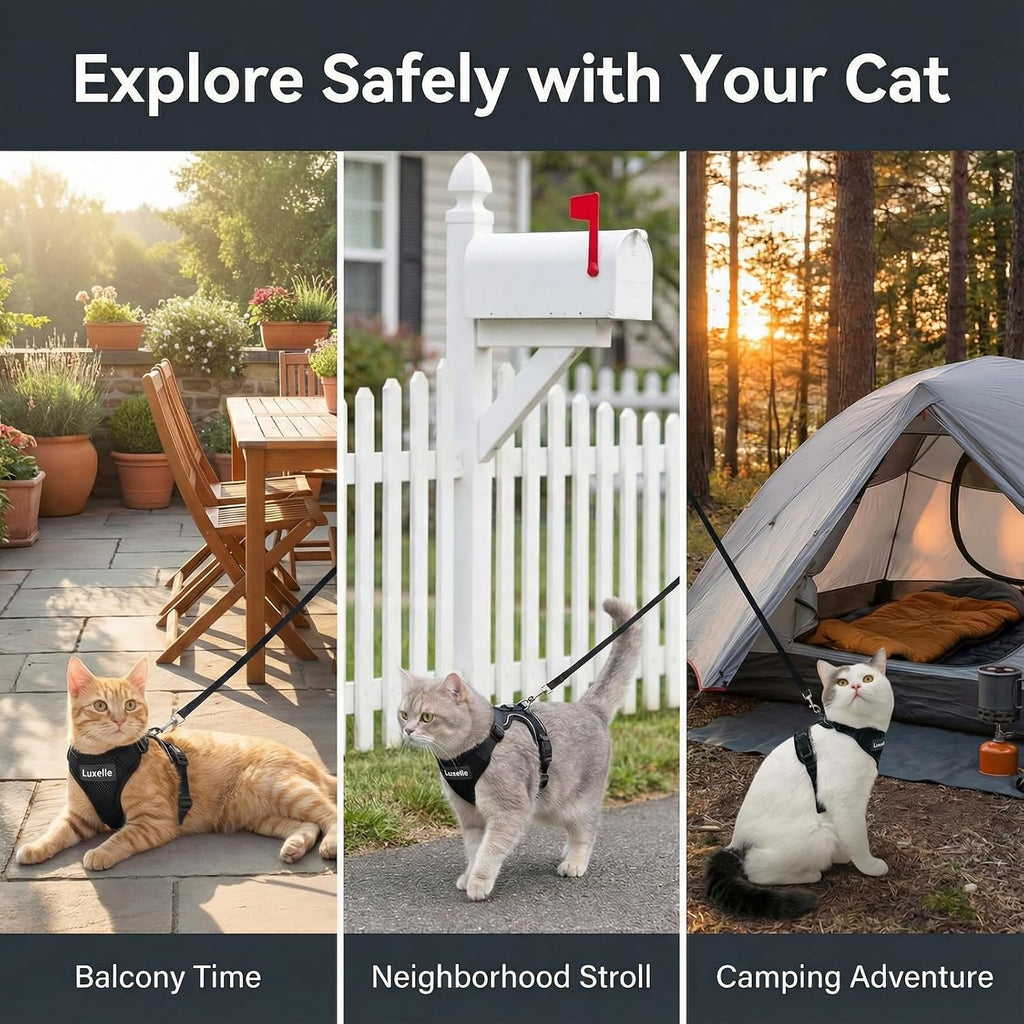 Luxelle 2 Pack Escape-Proof Cat Harness and Leash Set for Walking – Adjustable No Pull Soft Vest with Easy-Wear Buckle, Reflective Straps, Breathable Mesh – Outdoor Travel Harness for Cats & Kittens