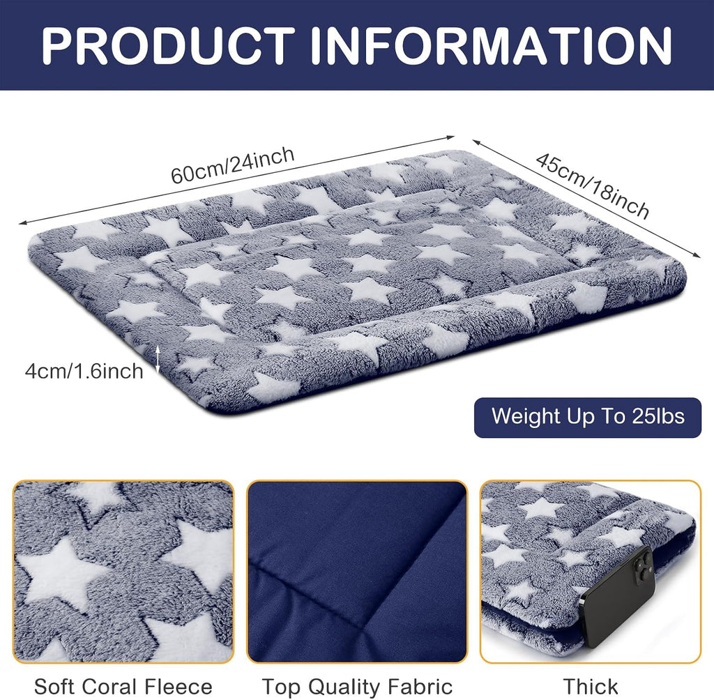 VitalCozy 4 Pcs Dog Crate Pads Soft Warm,18 x 24 x 1.6 Inch,Star,Blue
