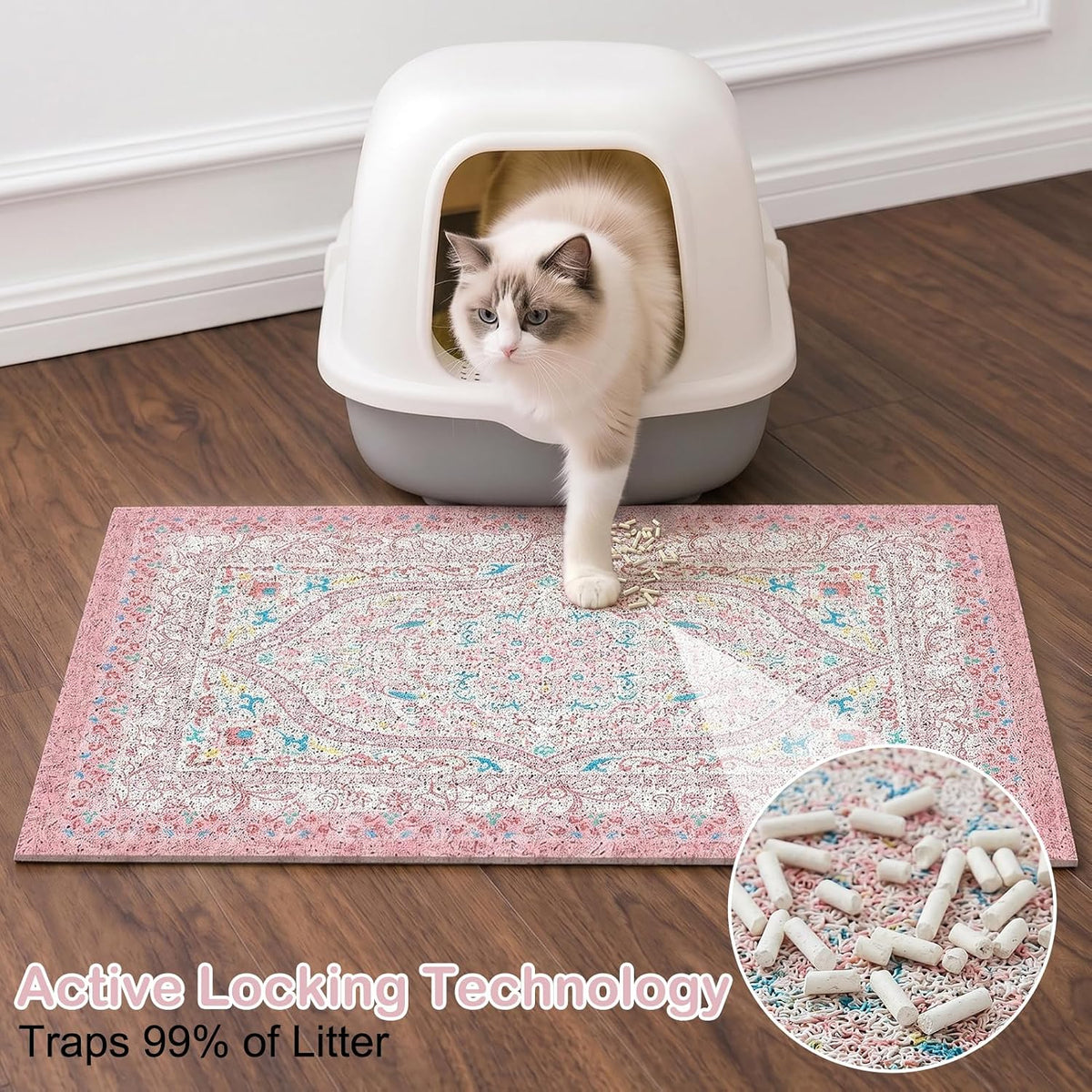 Glittme Cat Litter Mat, 47"x35" Non-Slip Washable Trapping Mat for Cats | Litter Trapping Mat With Thick PVC Coil To Catch Scatter, Soft On Paws And Waterproof Bottom To Protect Floors