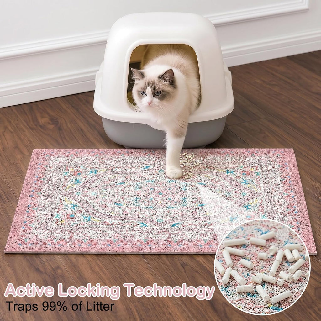 Glittme Cat Litter Mat, 40"x30" Non-Slip Washable Trapping Mat for Cats | Litter Trapping Mat With Thick PVC Coil To Catch Scatter, Soft On Paws And Waterproof Bottom To Protect Floors