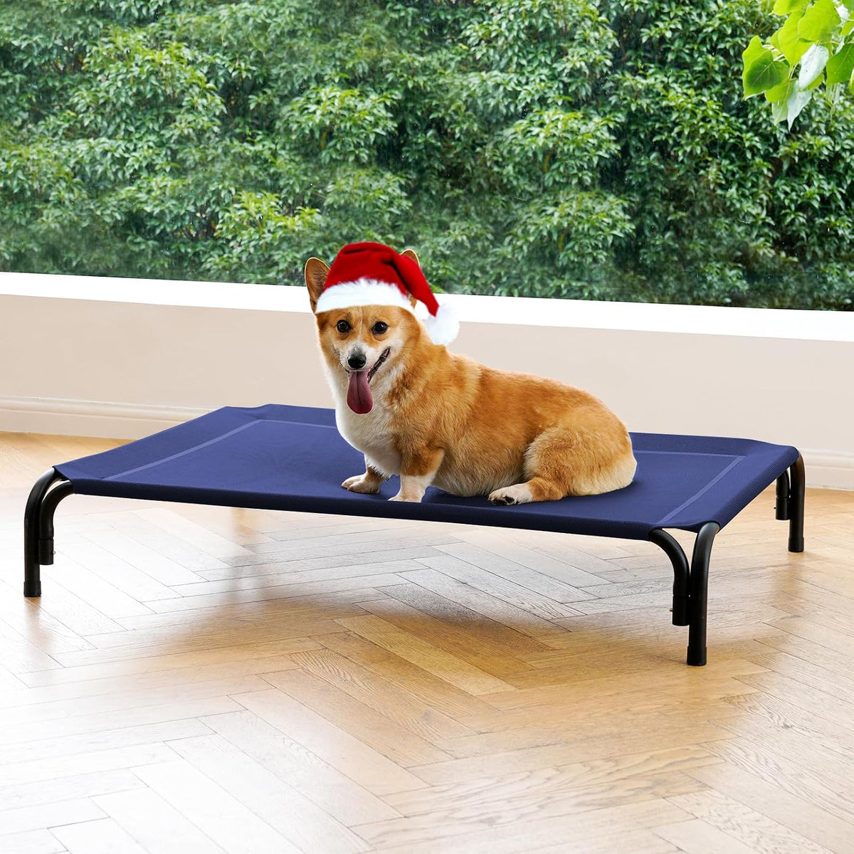 Elevated Dog Bed Outdoor Cooling Raised Cot for Medium Dogs, Blue 35.4in