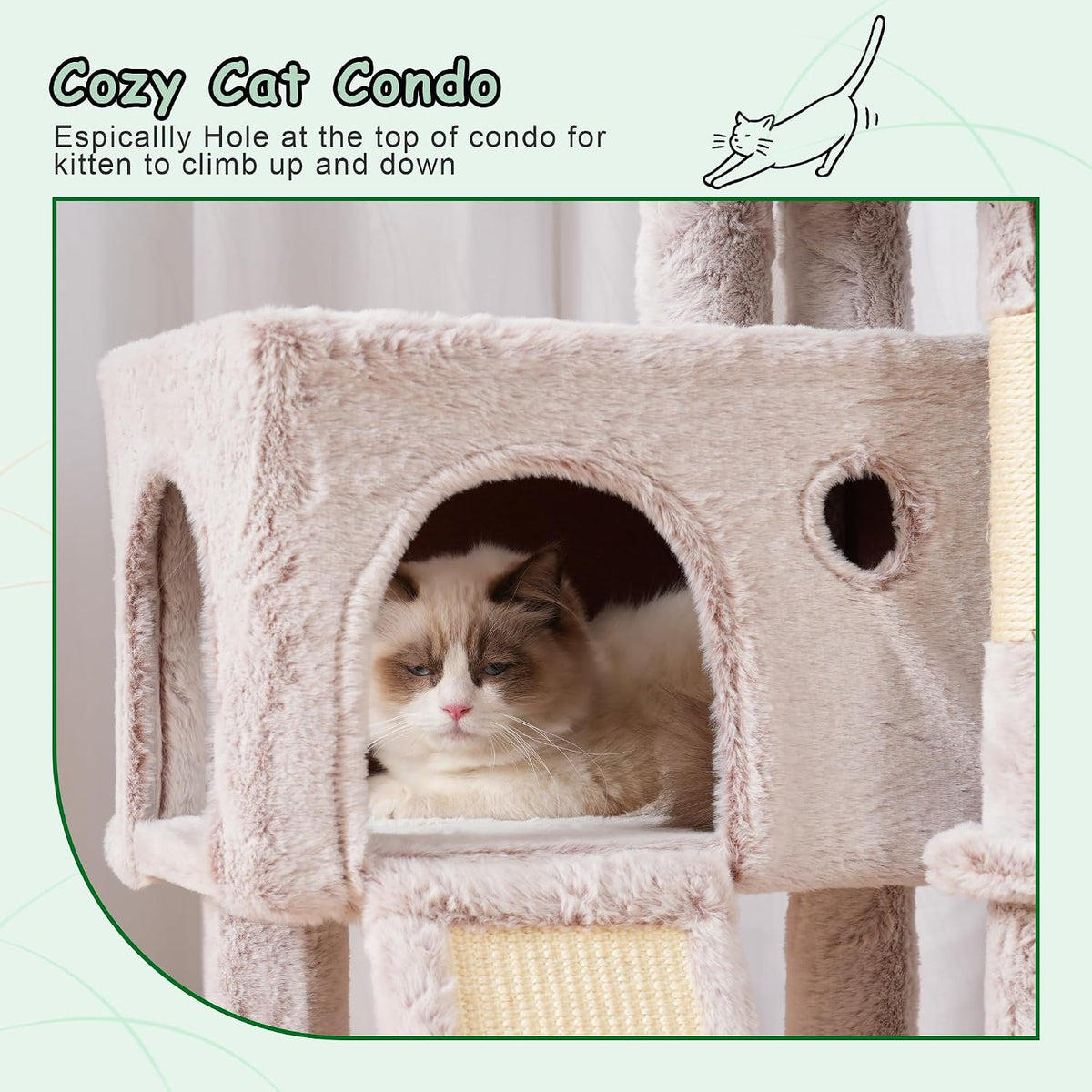 Gitelsnour Cat Tree Tower 42'' with Condo, Indoor Scratching Post GCT005SMU