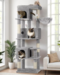 Globlazer F66 Corner Cat Tree, 66in Multi-Level Climbing Tower, Light Grey