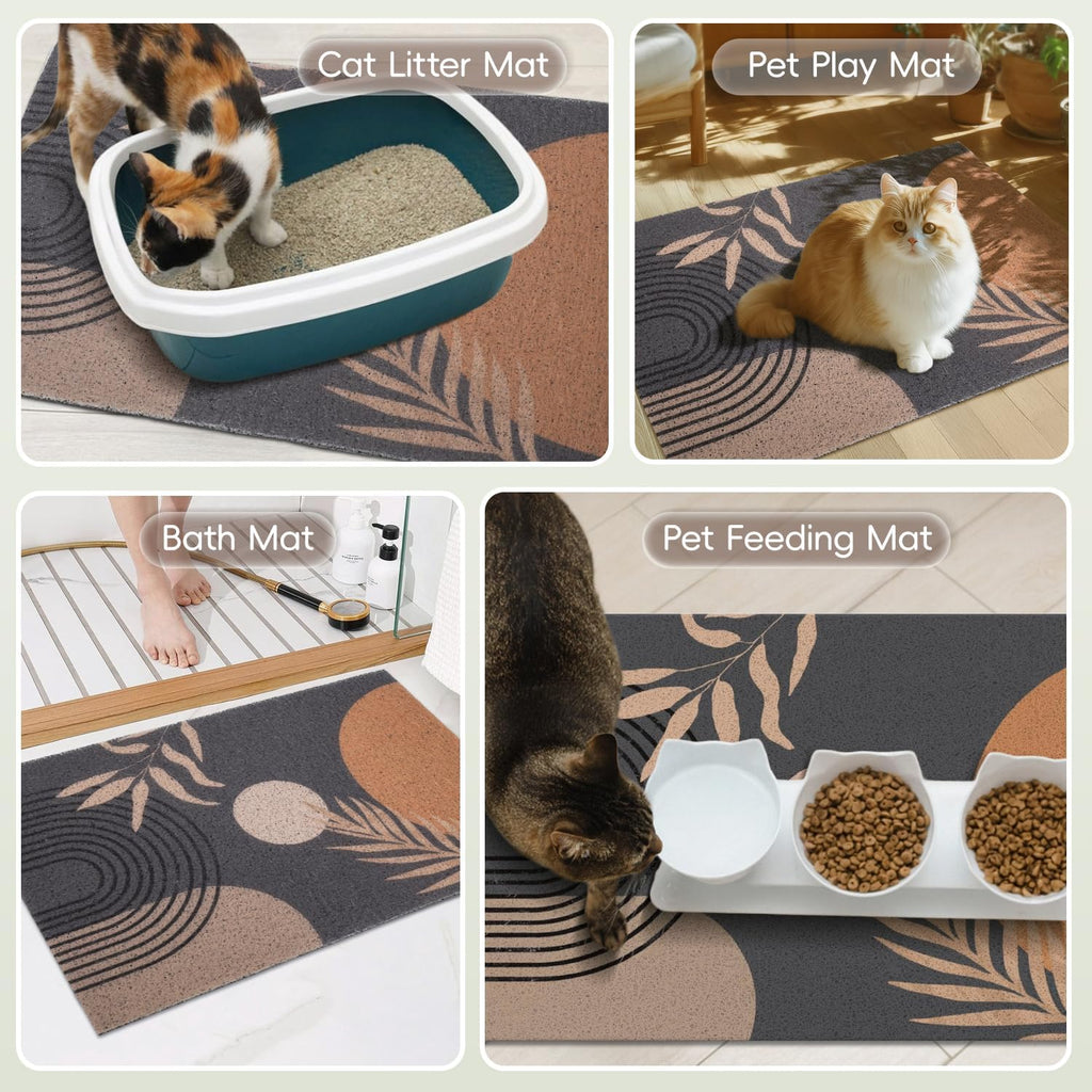 Cat Litter Mat Litter Trapping Mat, 33"x22" Waterproof Urine Proof Litter Box Mat Catcher Mat Non-Slip Washable for Kitty Kitten, Black