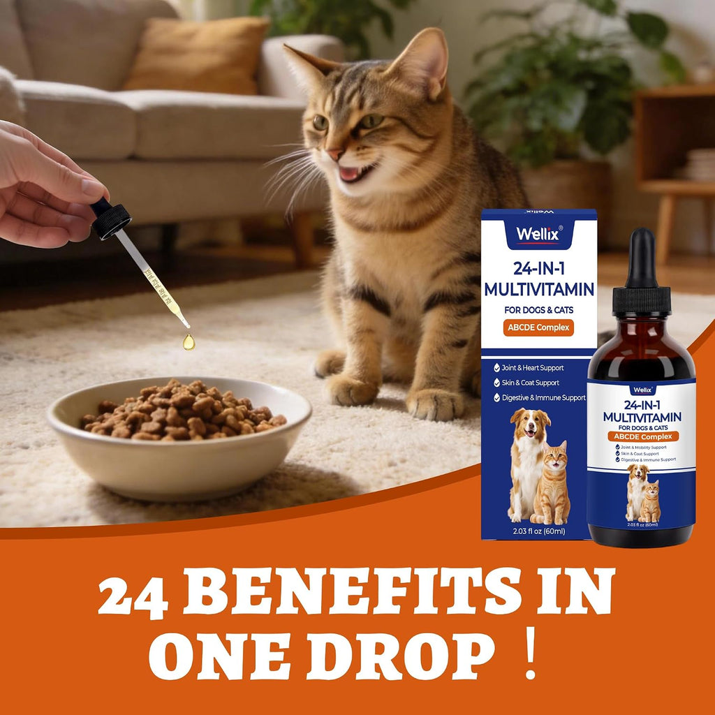 Wellix 24-in-1 Liquid Multivitamin with Taurine for Dogs and Cats 2.03Fl Oz