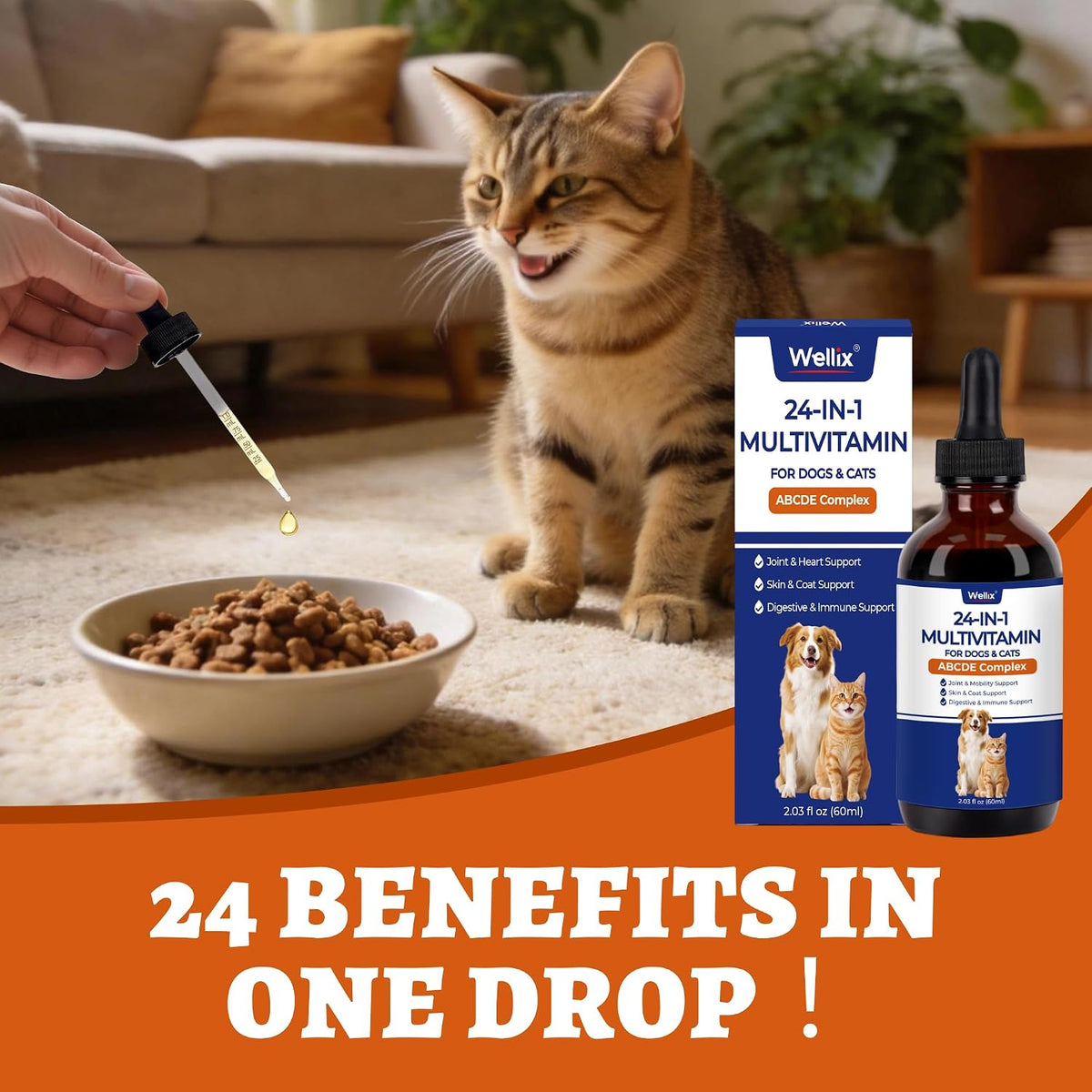 Wellix 24-in-1 Liquid Multivitamin with Taurine for Dogs and Cats 2.03Fl Oz