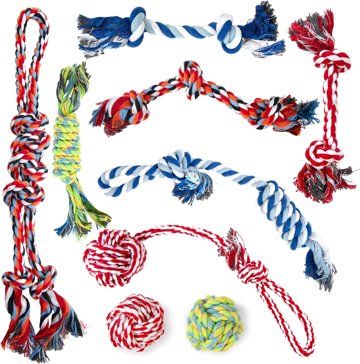 TwoEar Dog Rope Toy 9 Pack - Puppy Teething Toys for Small Medium Breed | Indestructible Dog Chew Toys for Aggressive Chewers - Cotton Tug of War Dog Toys for Boredom, Teeth Clean