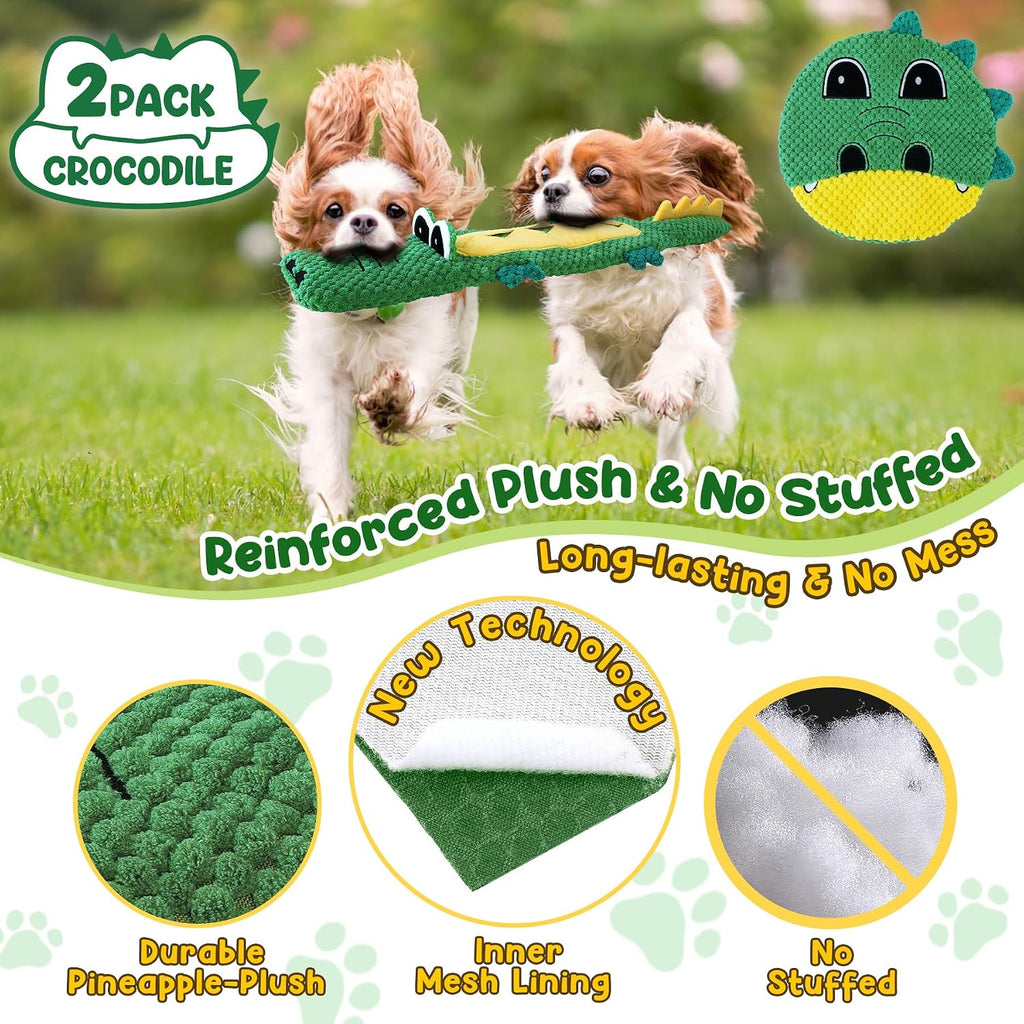 XIUGOAL Squeaky Dog Toys, 2 Pack No Stuffing Puppy Chew Toys, Crocodile