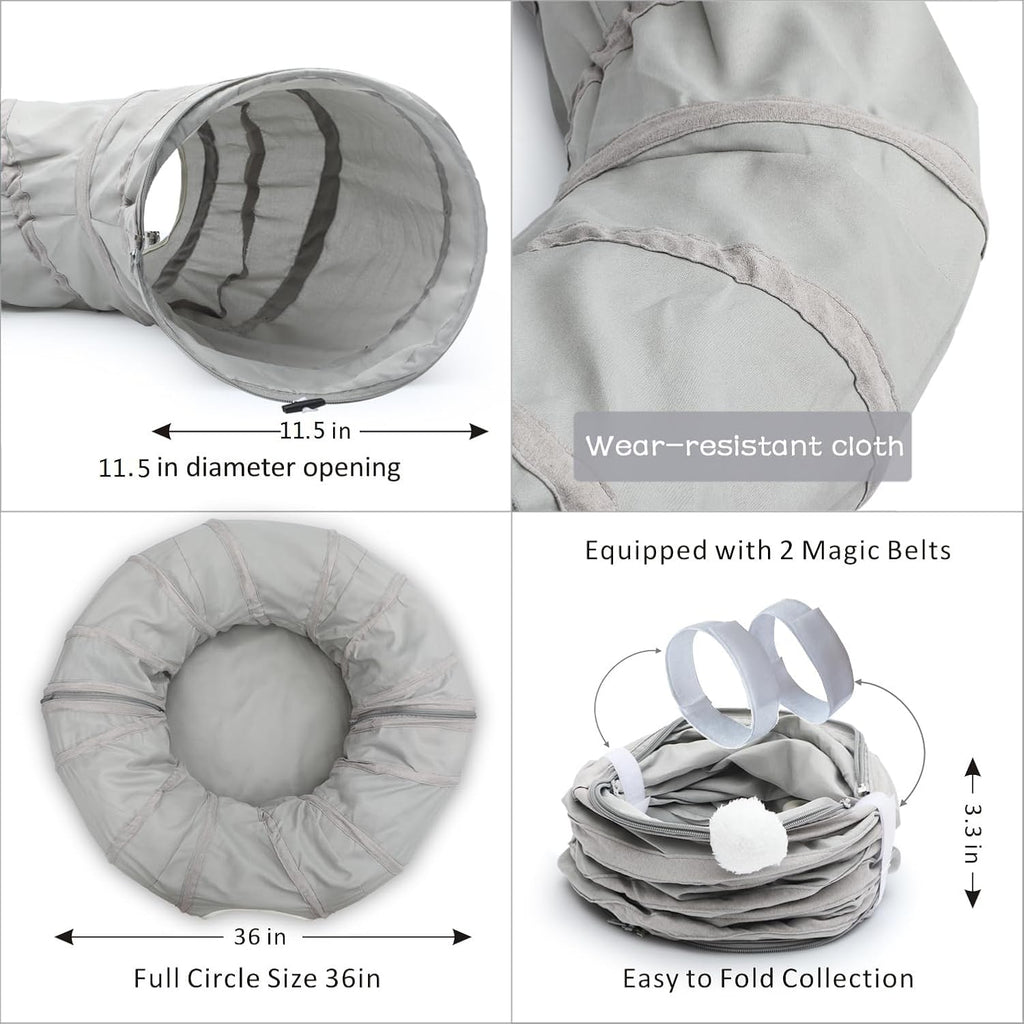 AUOON Cat Tunnel with Bed for Kitten Puppy Rabbit Ferret, Light Grey