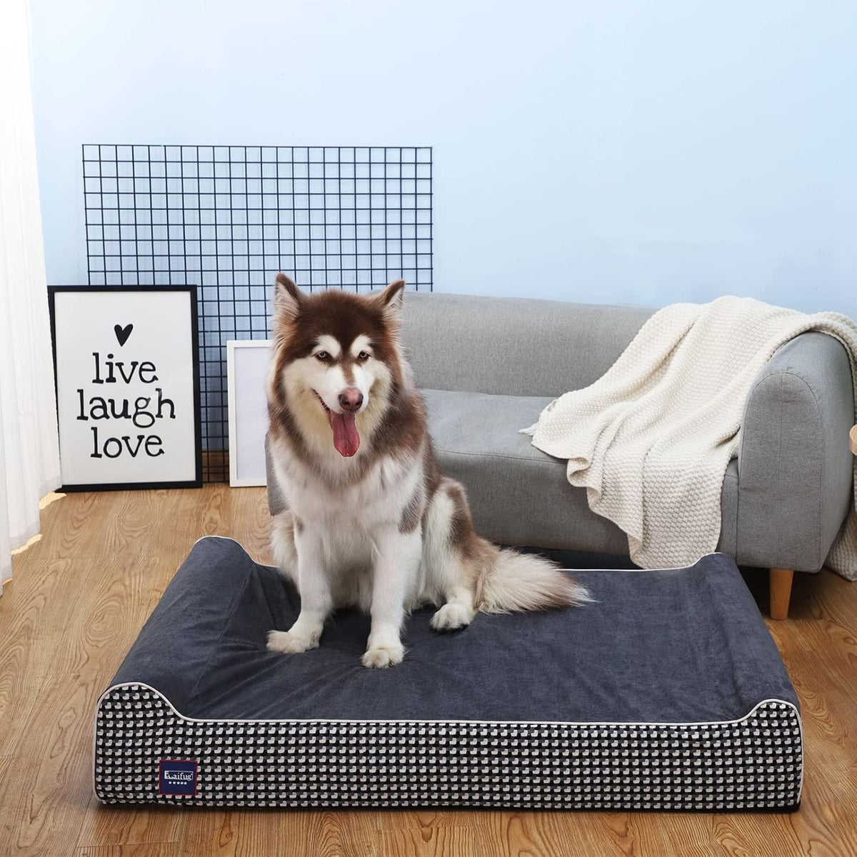 Laifug Orthopedic Dog Bed, Black and White Plaid50''x36''x10'', Memory Foam