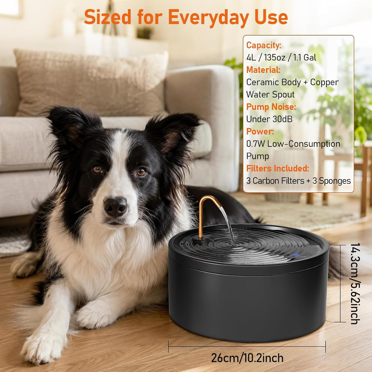 MISFANS Ceramic Dog Water Fountain, All-Ceramic Body, Pure Copper Spout