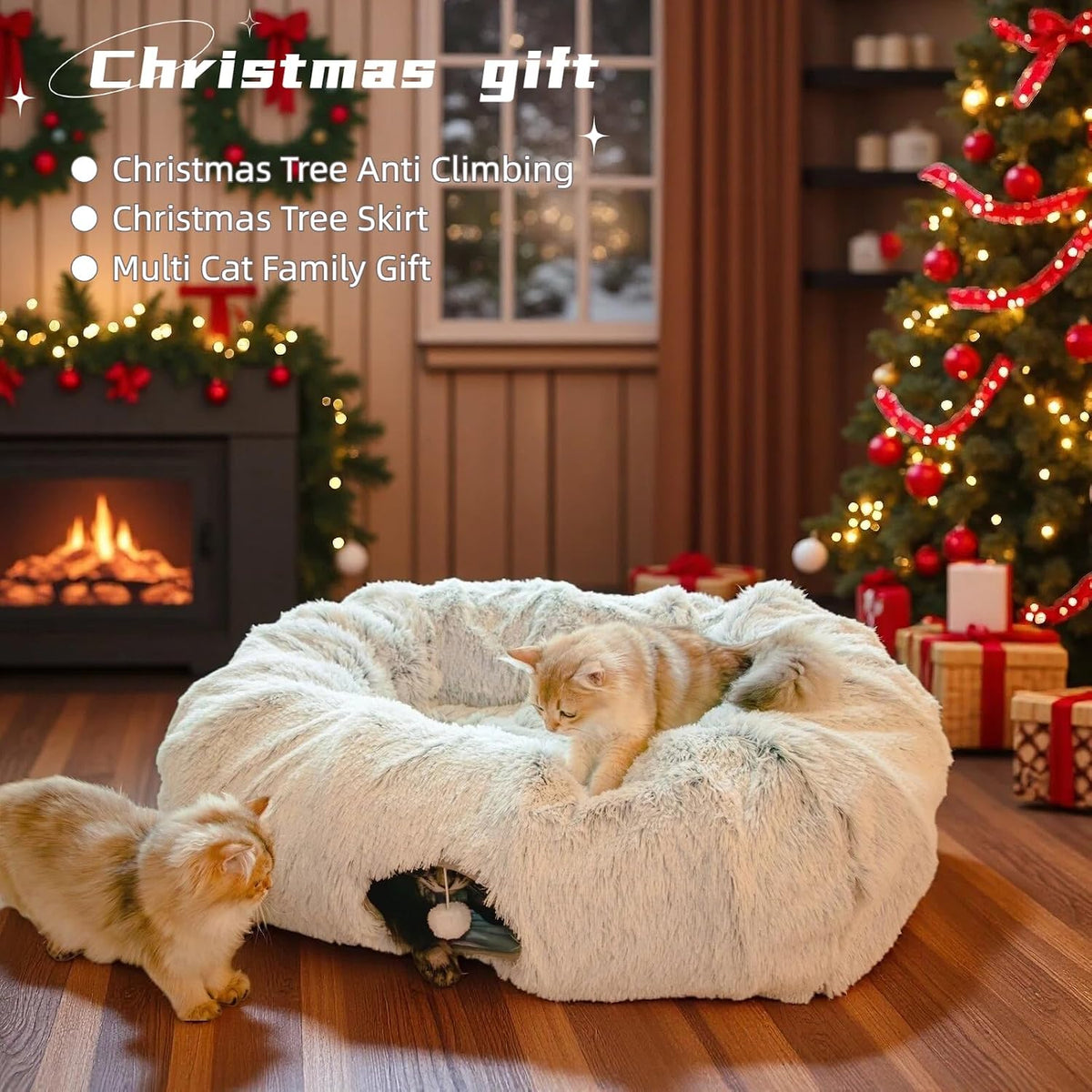 XxingSheep Extra Large Cat Tunnel Bed Plush Cat Cave for Indoor Adult Cats