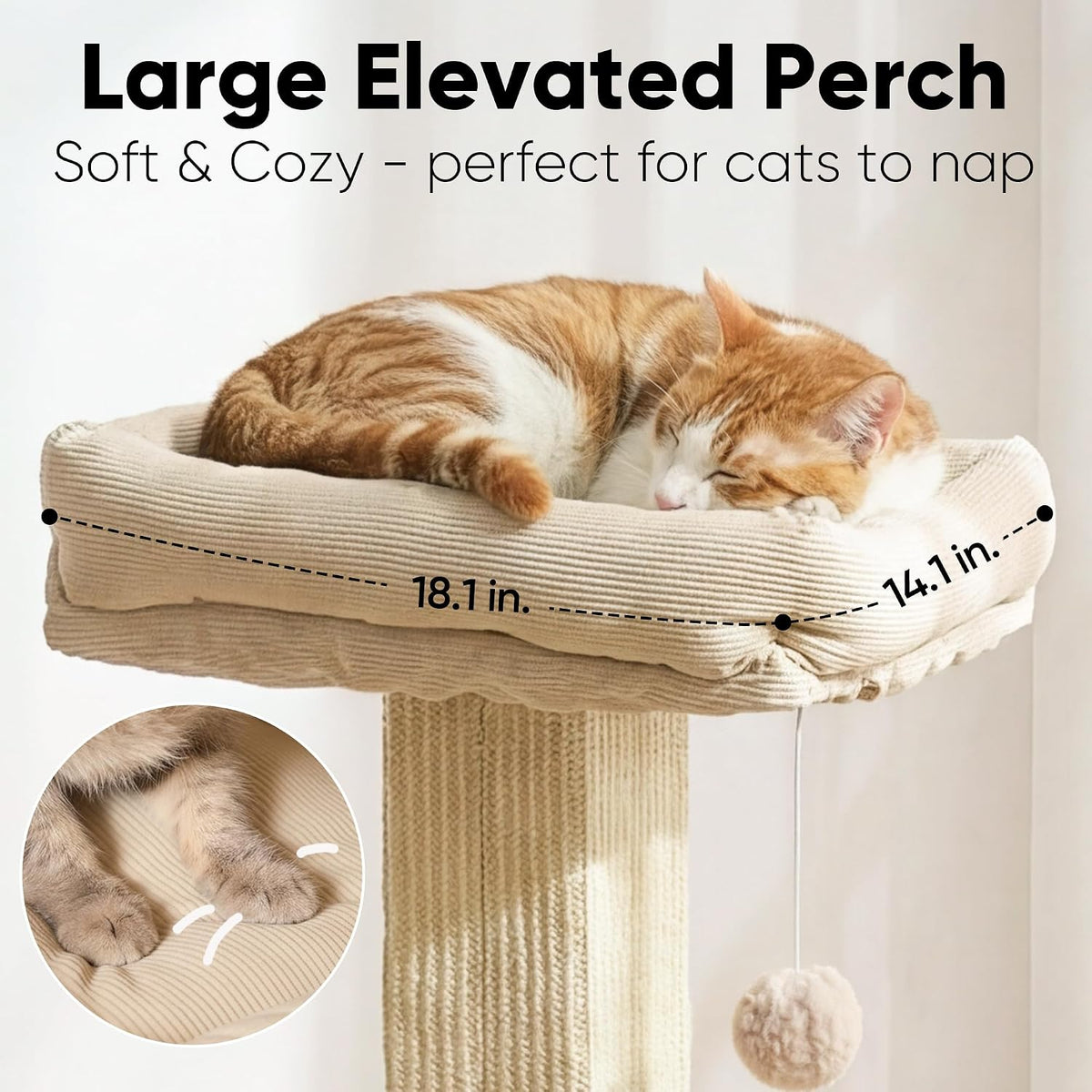FUKUMARU Retro-Style Cat Scratching Post with Perch for Indoor Adult Cats