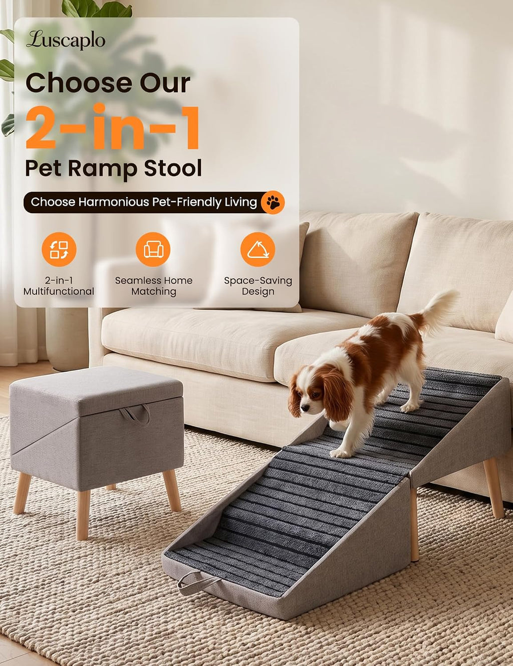Dog Ramp for Small & Large Dogs, Pet Stairs for Bed & Couch, 2-in-1, 19" H