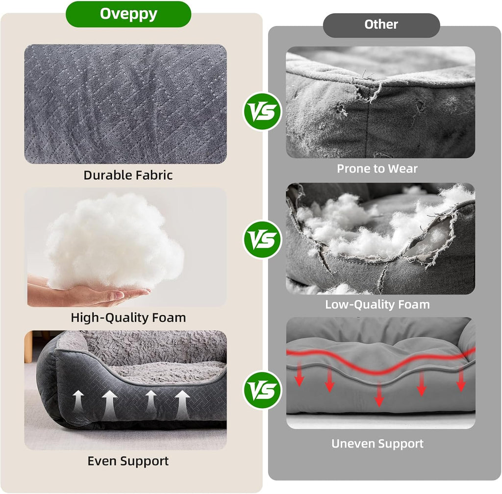 Dog Bed for Medium Large Dogs Washable, Super Soft Rectangle Dog Beds Medium Large Size, Warming Durable Pet Bed with Anti-Slip Bottom, Anti-Anxiety, Grey, 30 x 24 x 9inch