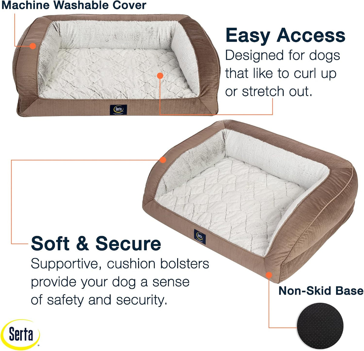 Serta Orthopedic Quilted Couch Dog Bed for Pets, Chocolate Brown (X-Large)